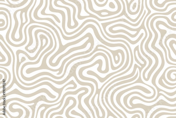 Fototapeta A minimalist abstract pattern featuring wavy lines in beige and white.