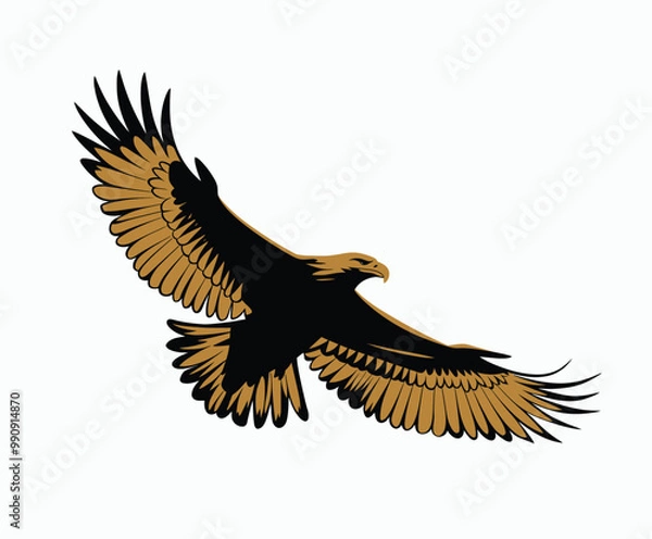 Fototapeta Golden eagle silhouette editable EPS vector isolated illustration template on a white background