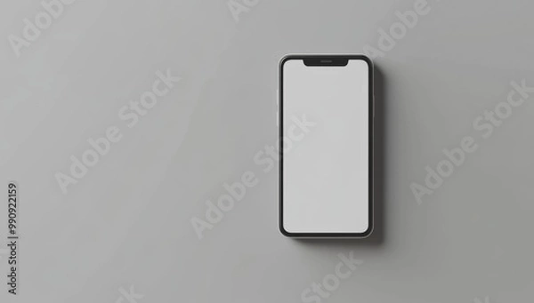 Fototapeta Minimalist mockup of mobile phone with blank white screen on gray background  