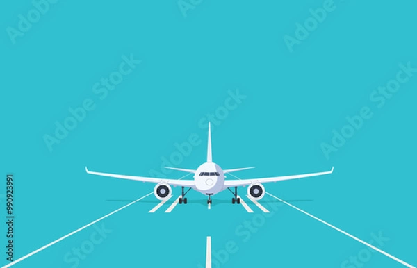 Fototapeta Airplanes on the runway, front view. Passenger and cargo air transport. Travel concept. Fast intercity flight. Vector illustration