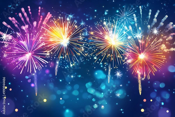 Fototapeta Diwali background with colourful fireworks bursting over a night sky