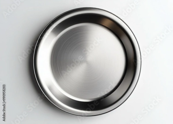 Fototapeta Aerial view of a sleek, polished stainless steel plate with modern design