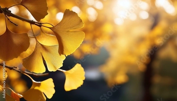 Obraz Ginkgo biloba also known as the maidenhair tree in autumn with beautiful leaves perfect for a copy space image