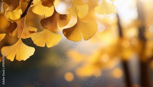 Fototapeta Ginkgo biloba also known as the maidenhair tree in autumn with beautiful leaves perfect for a copy space image