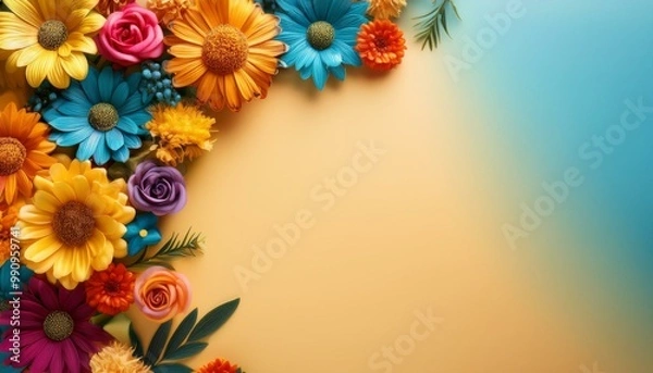 Fototapeta Hispanic Heritage Month background with vibrant colors and beautiful flower arrangements, with copy space, with empty space, no text, no word, no character, --no logo