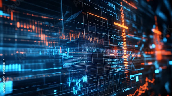 Fototapeta background with a digital screen showing global economic trends and financial forecasts