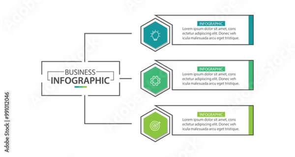 Fototapeta Business infographic template. 3 Step timeline journey. Process diagram, Infographic elements vector illustration.