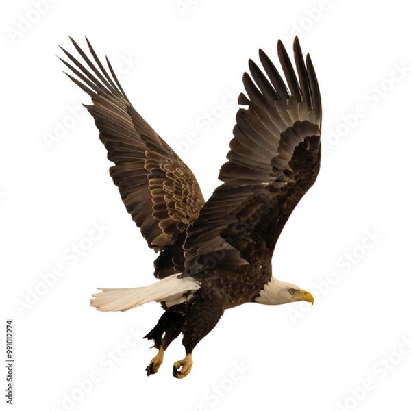 Fototapeta Flying Bald Eagle Close-Up - Transparent Background