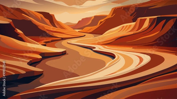 Fototapeta Abstract Sunset Landscape with Mountains and Reflected Light Over Water – Modern Vector Illustration