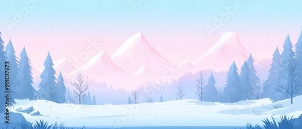 Fototapeta Serene Winter Mountain Landscape in Soft Pastels