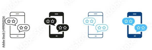 Fototapeta Customer Feedback On Mobile Phone Line Icon. Smartphone With Stars And Speech Bubble Symbol. Social Media App Rating Linear Pictogram. Good Choice. Editable Stroke. Isolated Vector Illustration