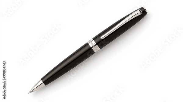 Fototapeta Elegant Black and Silver Pen Closeup on White Background - Luxury Writing Instrument for Branding and Promotion