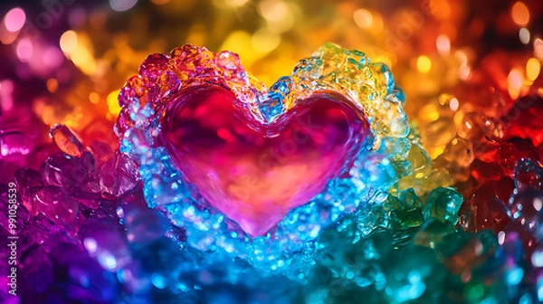 Fototapeta A glowing heart shape surrounded by bright, cheerful colours, symbolizing the love in a smile