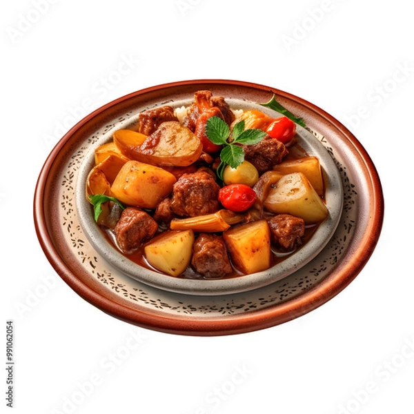 Fototapeta The original tagine is served on a plate with a beautiful view