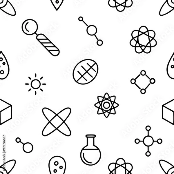 Fototapeta Science and medical icon, seamless pattern flat line minimalist.