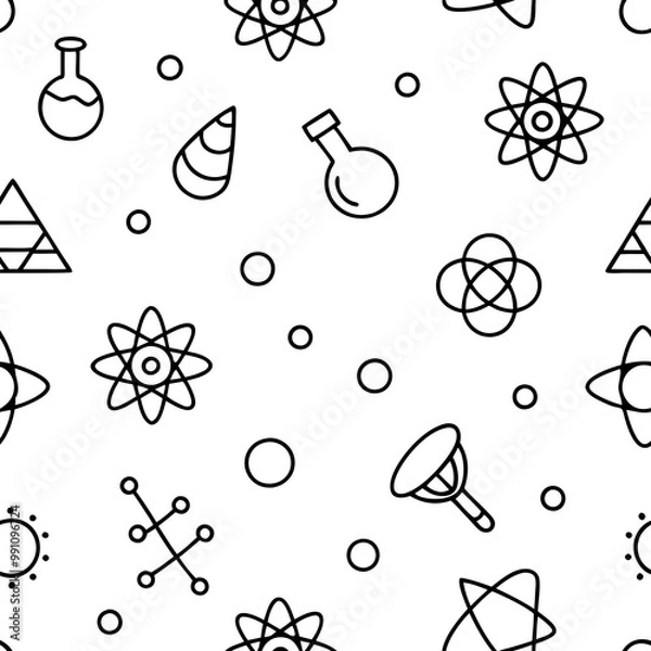 Fototapeta Science and medical icon, seamless pattern flat line minimalist.