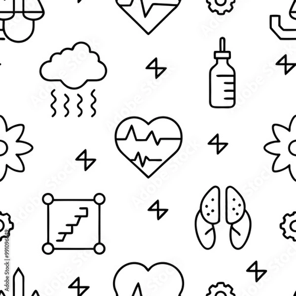 Fototapeta Science and medical icon, seamless pattern flat line minimalist.