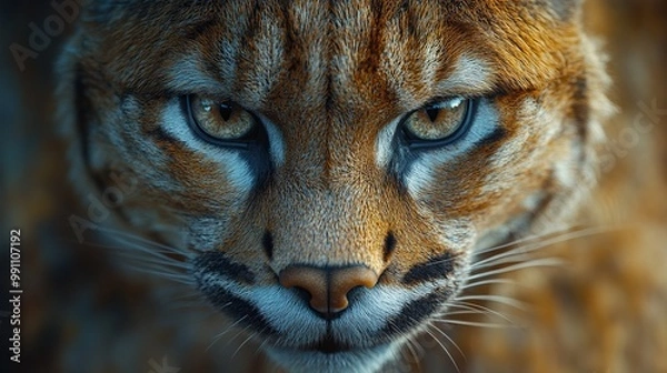 Obraz A close-up of a wild puma's head features detailed feather textures and beautiful eyes.