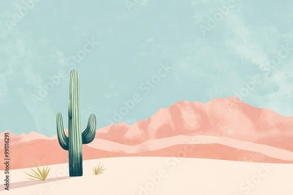Fototapeta A Single Cactus Stands Tall in a Desert Landscape