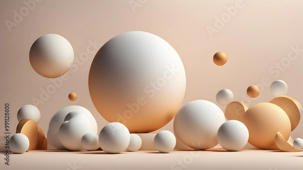 Obraz Design a modern and abstract 3D rendering background, featuring separate elements for the sun, moon.