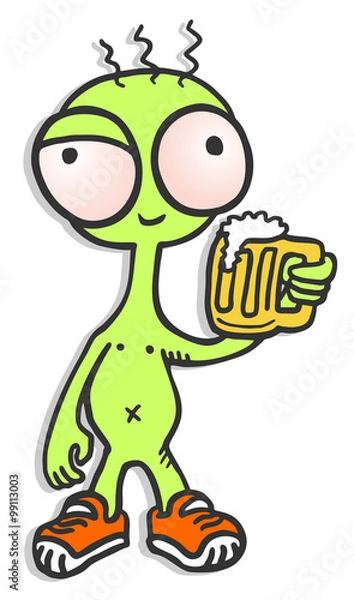 Fototapeta funny alien drink beer
