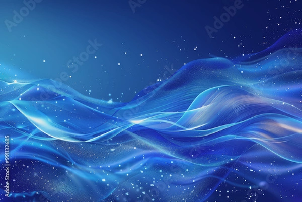 Fototapeta Abstract background of dark blue wavy lines in the form of a high-speed synchronization network.