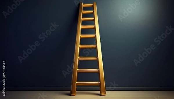 Fototapeta Golden ladder against a dark wall, symbolizing progress and elevation.