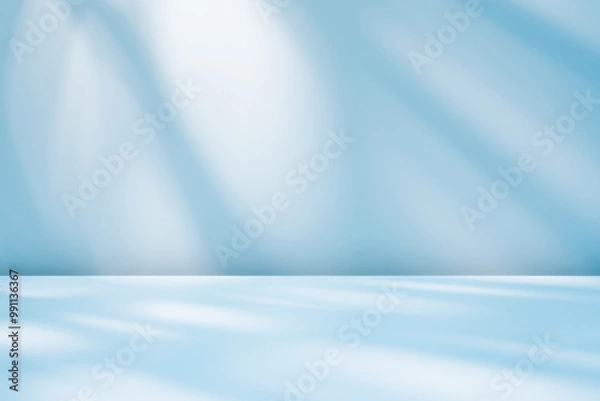 Obraz Abstract blue background for product presentation with sunlight and blurred shadows wall. Winter background.
