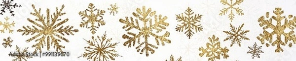 Fototapeta An illustration of gold snowflakes on a transparent background illustrating the new year.