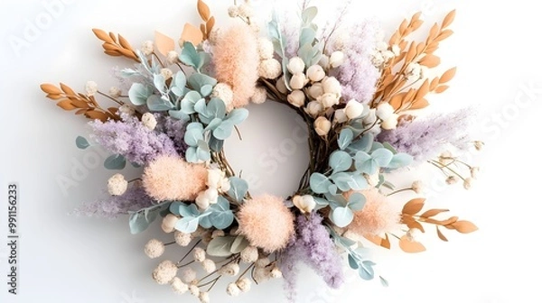 Fototapeta Dried Gypsum Floral Wreath for Calming Aromatherapy and Serene Home Decor