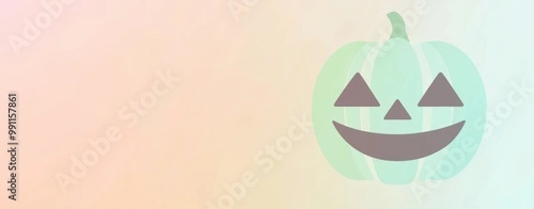 Obraz Cheerful green jack-o-lantern smiles against a soft gradient background, perfect for adding festive fun to halloween projects
