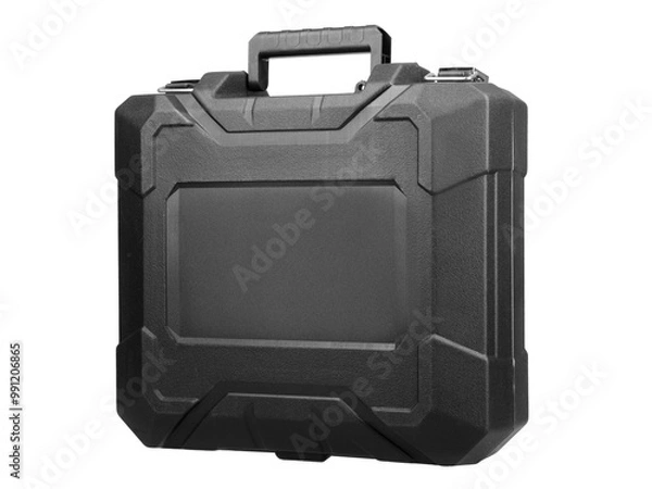 Obraz Black plastic tool case on white background.