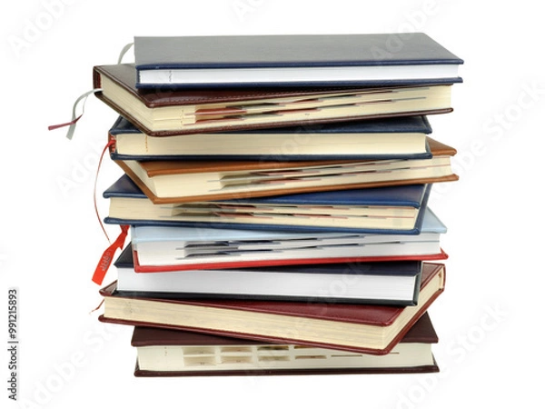 Obraz Stack of diaries or books with colorful covers on white background