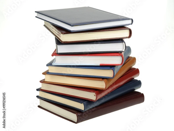 Obraz Stack of diaries or books with colorful covers on white background