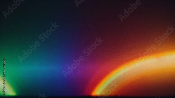 Obraz Blur colorful warm rainbow light leaks on black background with dust texture. Defocused abstract damaged scratched retro film analog effect for using over photos as overlay or screen filter