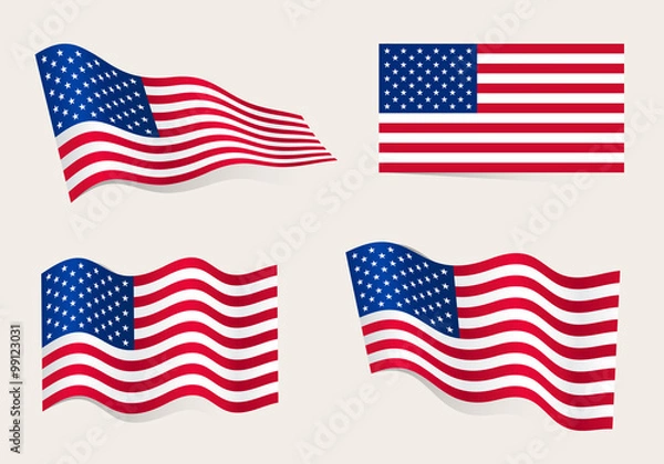 Fototapeta Collection of american flags in the wind