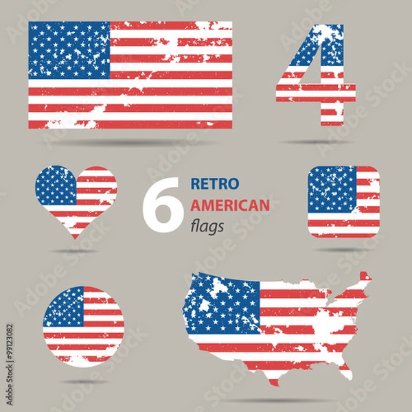 Fototapeta Collection of retro american flags in different shapes