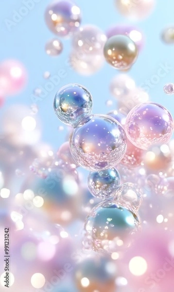 Fototapeta Pastel Floating Bubbles with Soft Light and Reflections