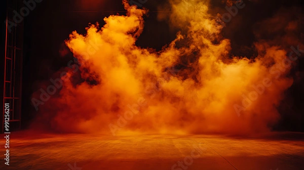 Fototapeta Stage filled with swirling red smoke, creating a dramatic and intense atmosphere
