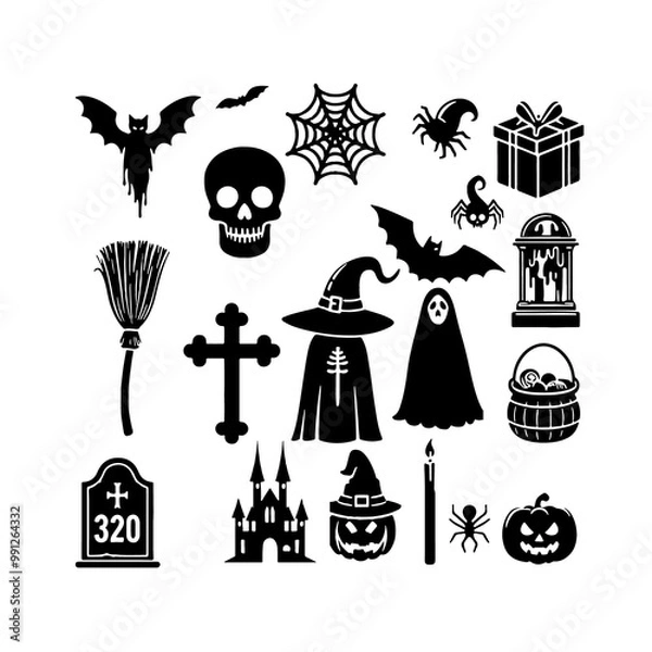Fototapeta Halloween Vector Silhouettes: Ghosts, Pumpkins, and More 