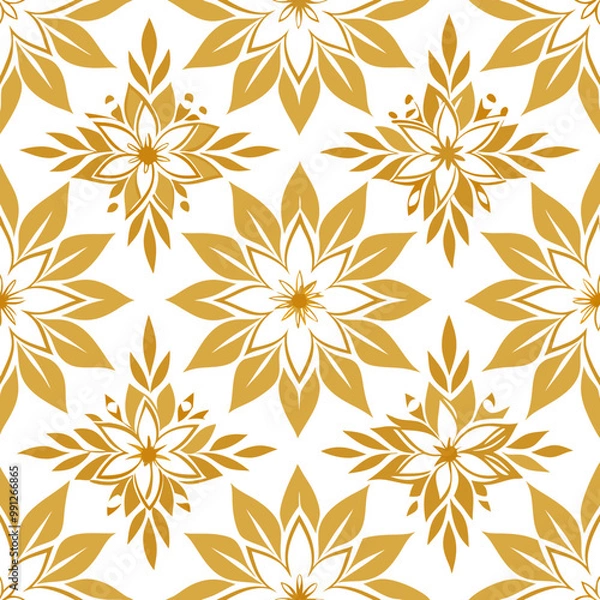 Fototapeta Design a seamless pattern with geometric floral illustrations in gold and white