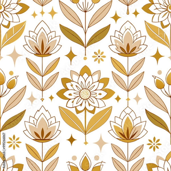 Fototapeta Design a seamless pattern with geometric floral illustrations in gold and white