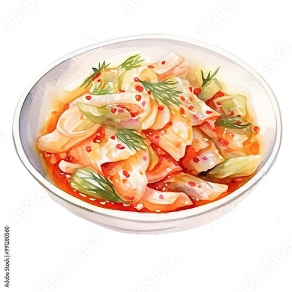 Fototapeta Colorful bowl of fresh salad with vegetables, herbs, and a spicy dressing. isolate on transparent background