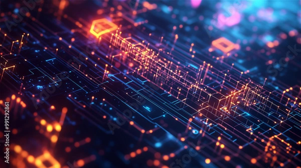 Obraz Futuristic Data Stream, Neon Digital Wave