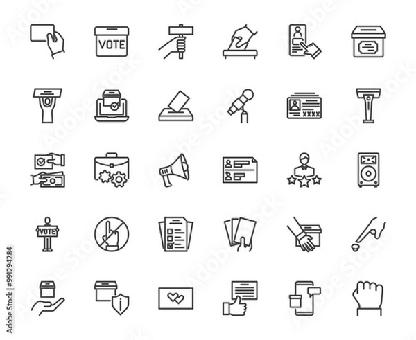Fototapeta Simple outline icon set of government election voting related things icon, democracy candidate and decision concept on white background, 48x48 pixel perfect editable stroke for website, ux, ui design