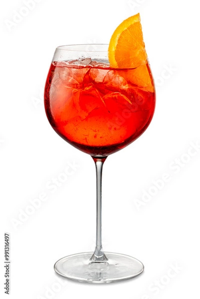 Obraz Alcoholic Spritz Cocktail with orange slice in goblet glass Isolated