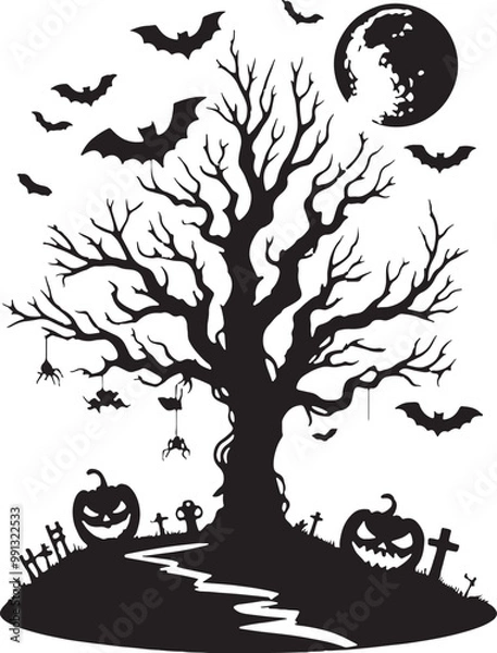 Fototapeta Spooky Halloween Tree Vector Art for Illustrations