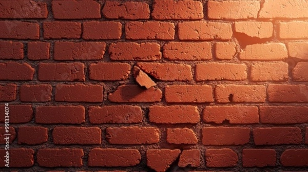 Fototapeta Rustic Red Brick Wall with Cracks and Texture