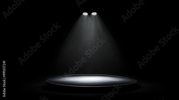 Obraz Minimalistic black stage with a bright spotlight highlighting the centre, creating a sense of focus and anticipation