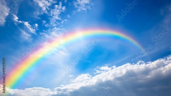 Fototapeta Rainbow arching across a blue sky after a storm, symbolizing hope and the joy of a smile